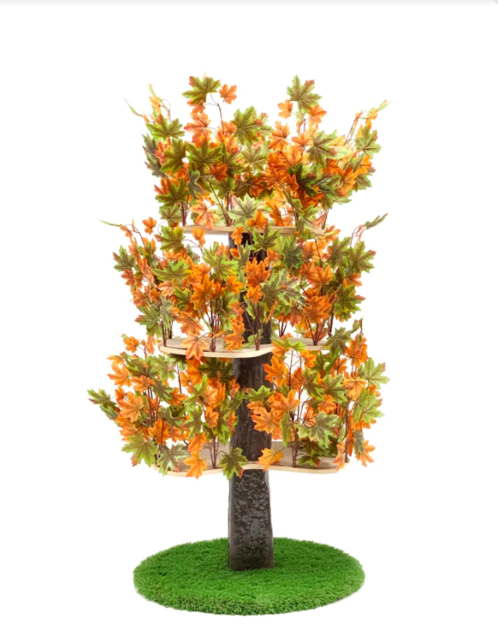Luxury Cat Tree (Large) - Round Base Summer - Orange & Green Leaves - CT011