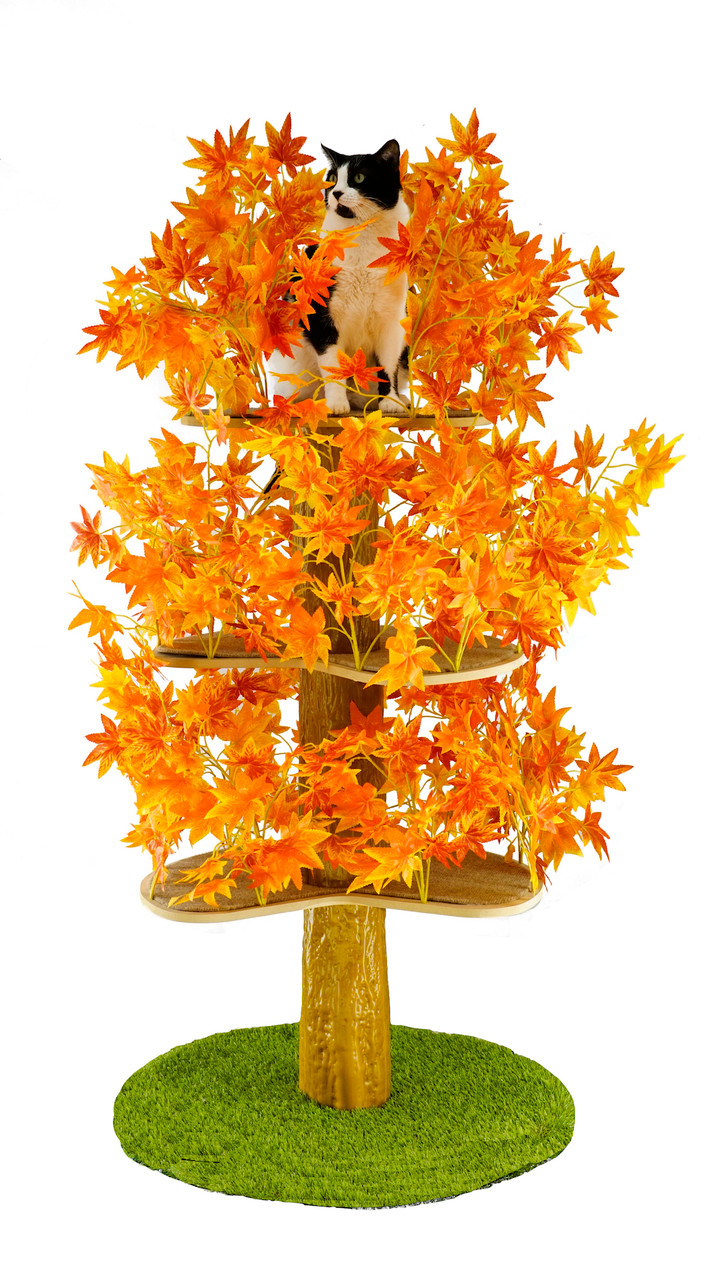 Luxury Cat Tree (Large) - Round Base w Fall - Orange Leaves - CT021
