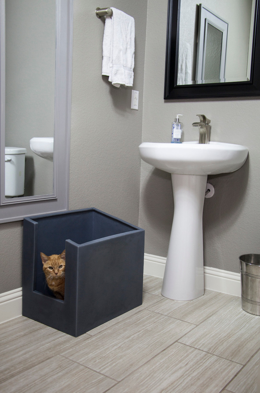 Decorative Sloped XL Kitty Litter Box Light Gray/Bed - Gray