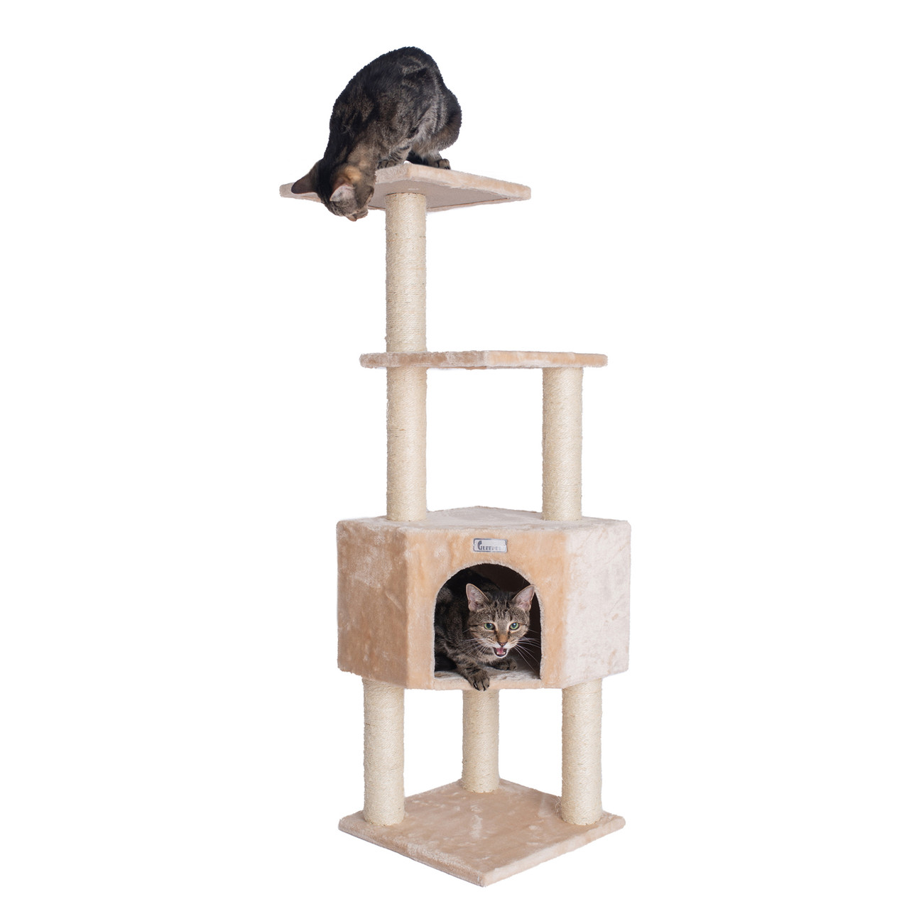 GeeWhiz 48-Inch Wood Cat Tree In Beige With Perch And Playhouse