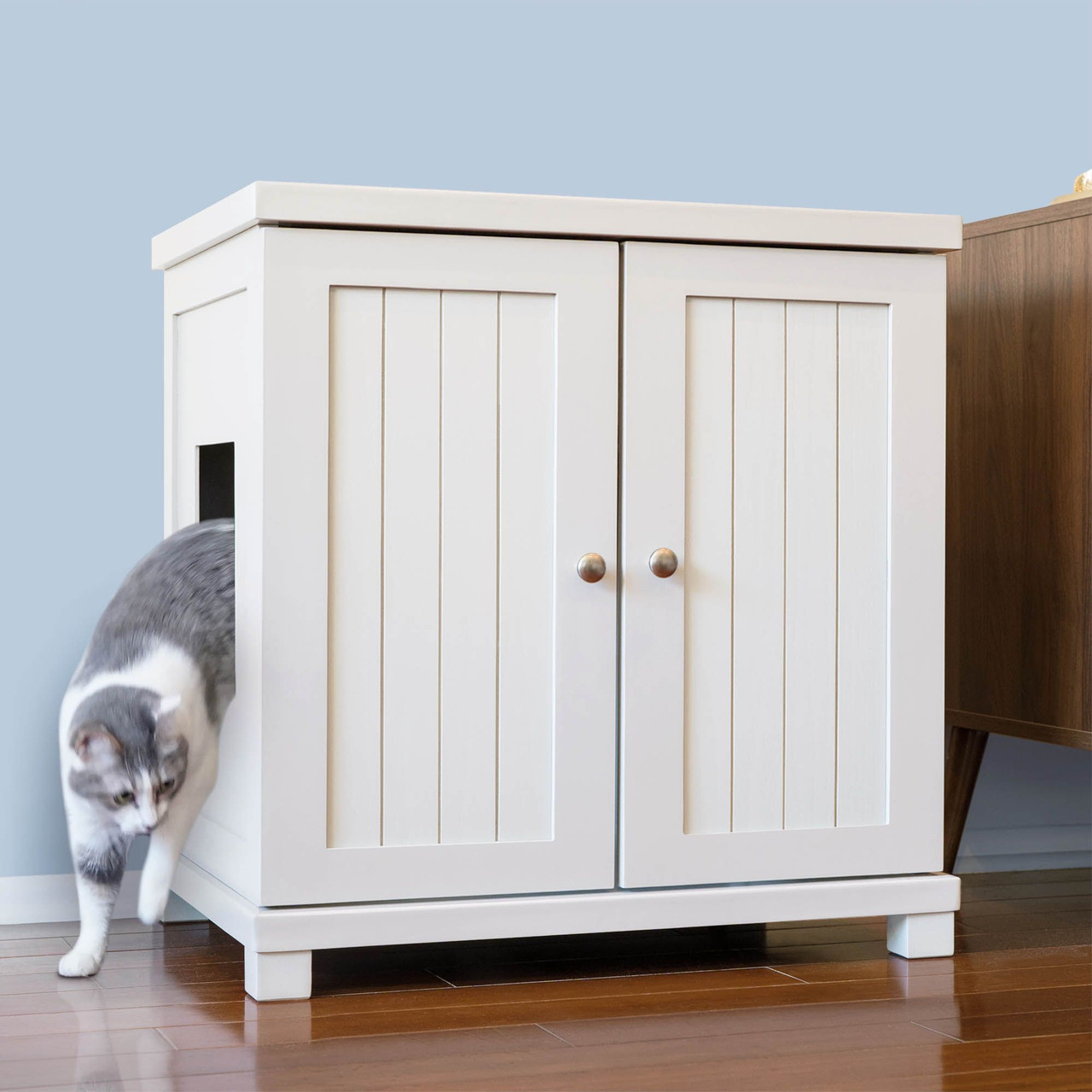 Deluxe Cat Litterbox Cabinet - Cottage Style Extra Large/Mid Century/Espresso