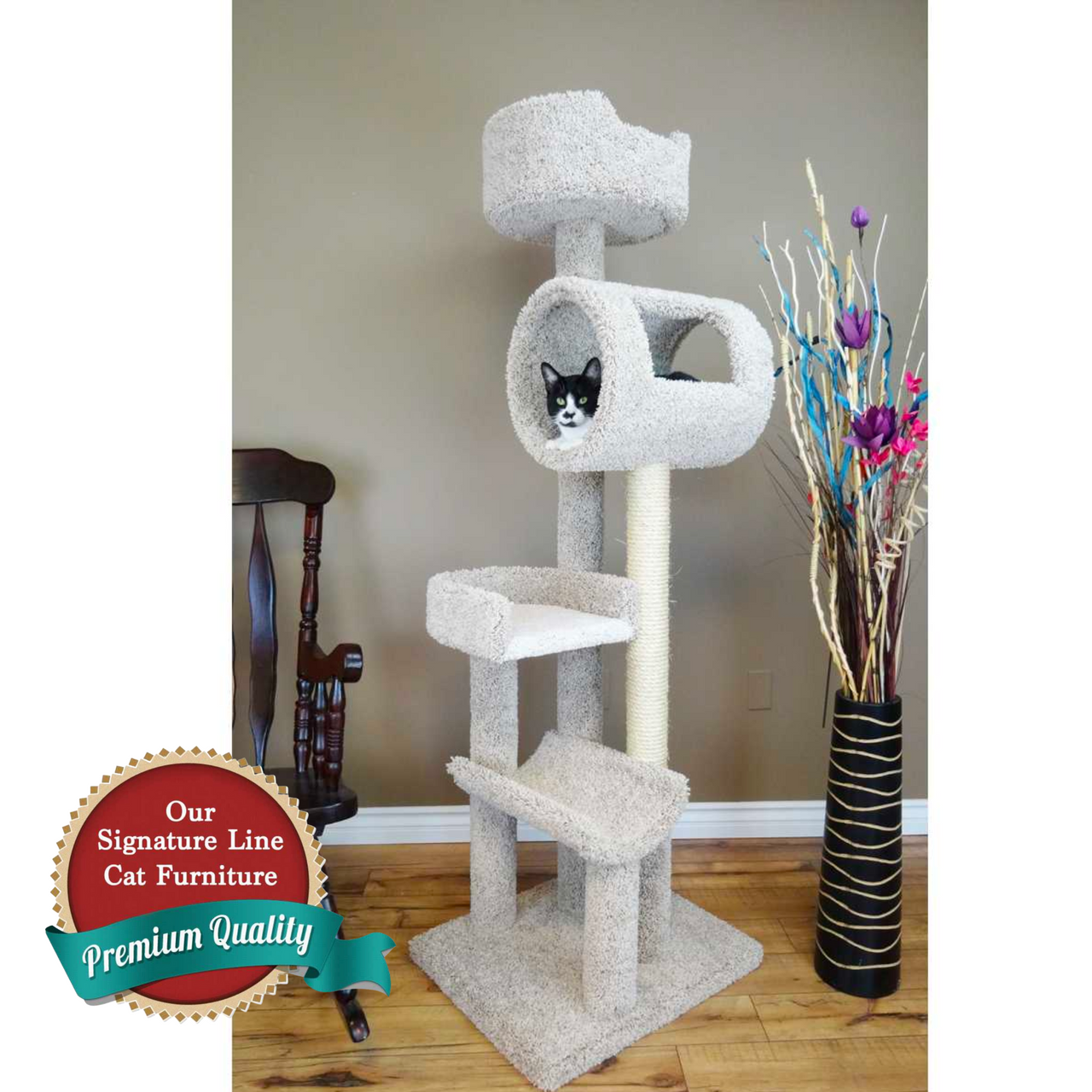 Cat's Choice 69 Inch Supreme Cat Playground ADD all posts in sisal/Pink and White Contrast