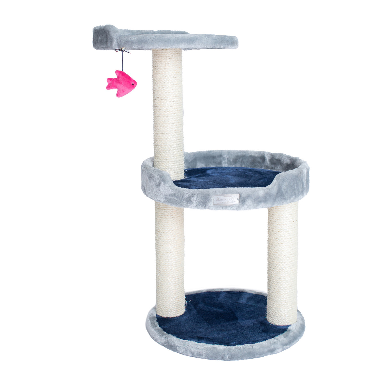 Cat's Dream Three-Level Wood Compact Scratcher, X2905, Gray W Plush Perch