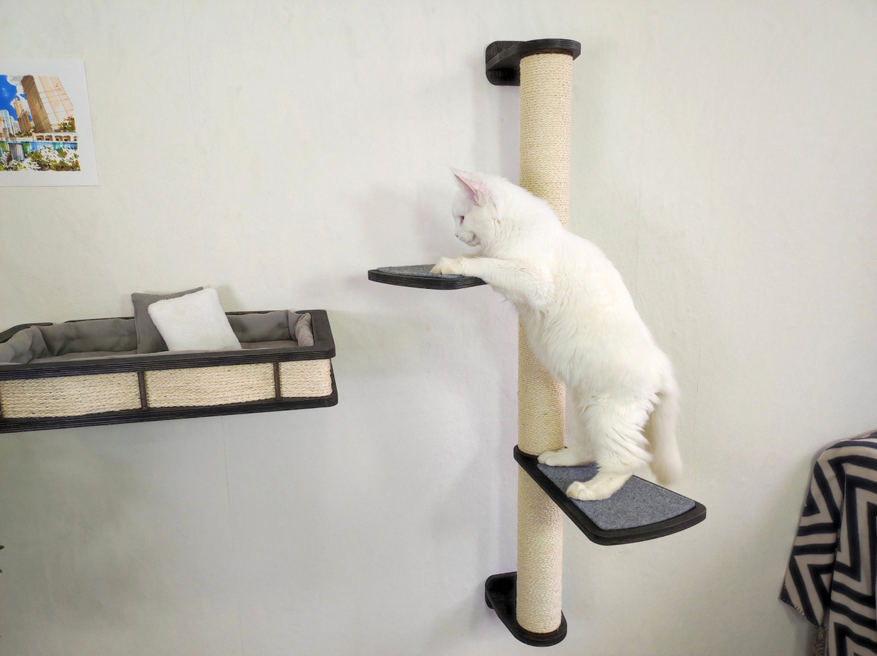 Large Bed Shelf and Wooden Scratching Post with Shelves for Large Cats