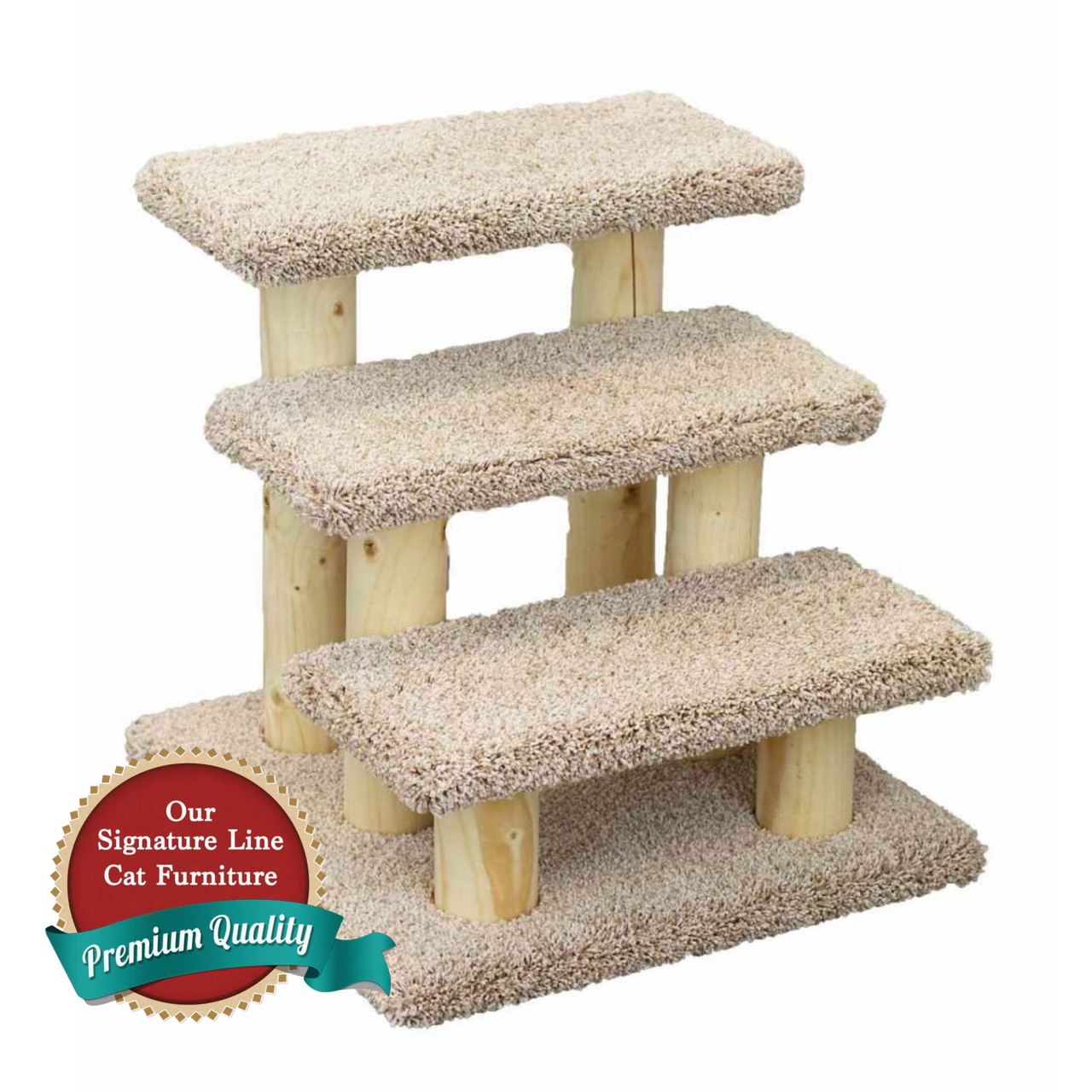 Cat's Choice Sturdy Wood and Carpet Three Step Pet Stairs Beige