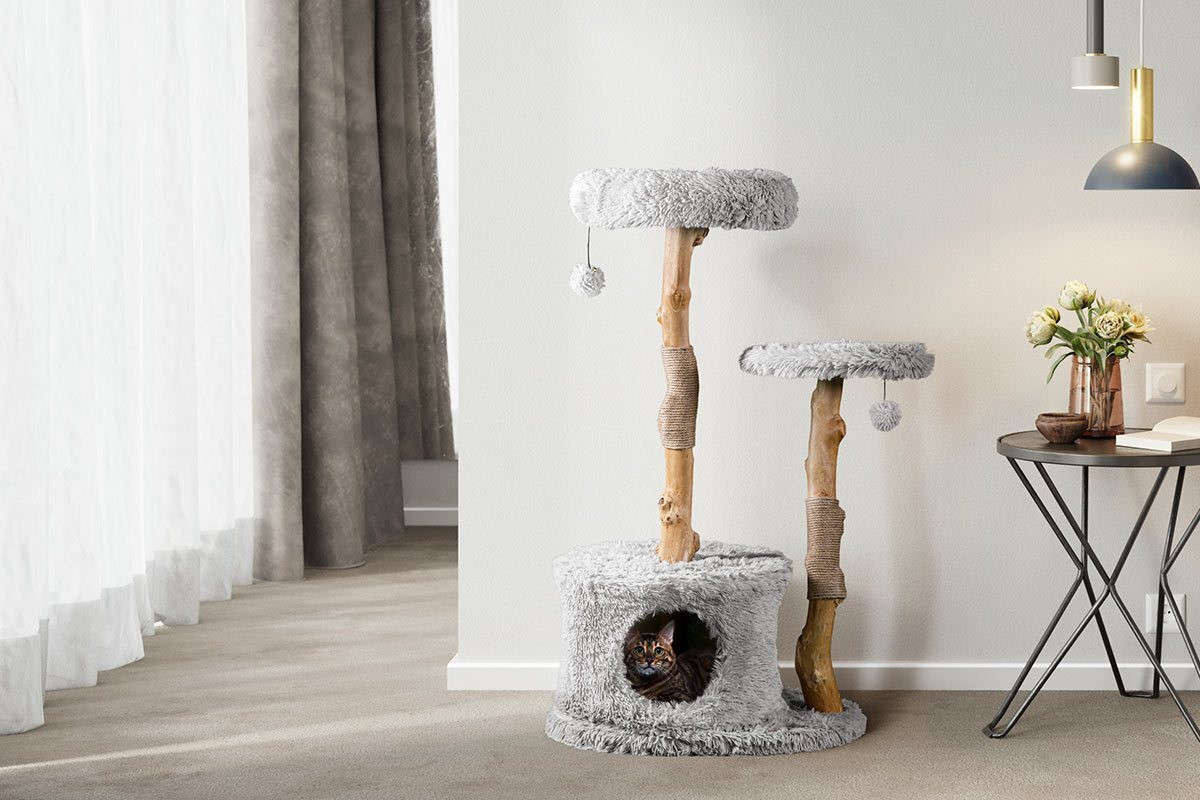 Allaboo Luxury Wood 2 Tier Cat Tree Brown