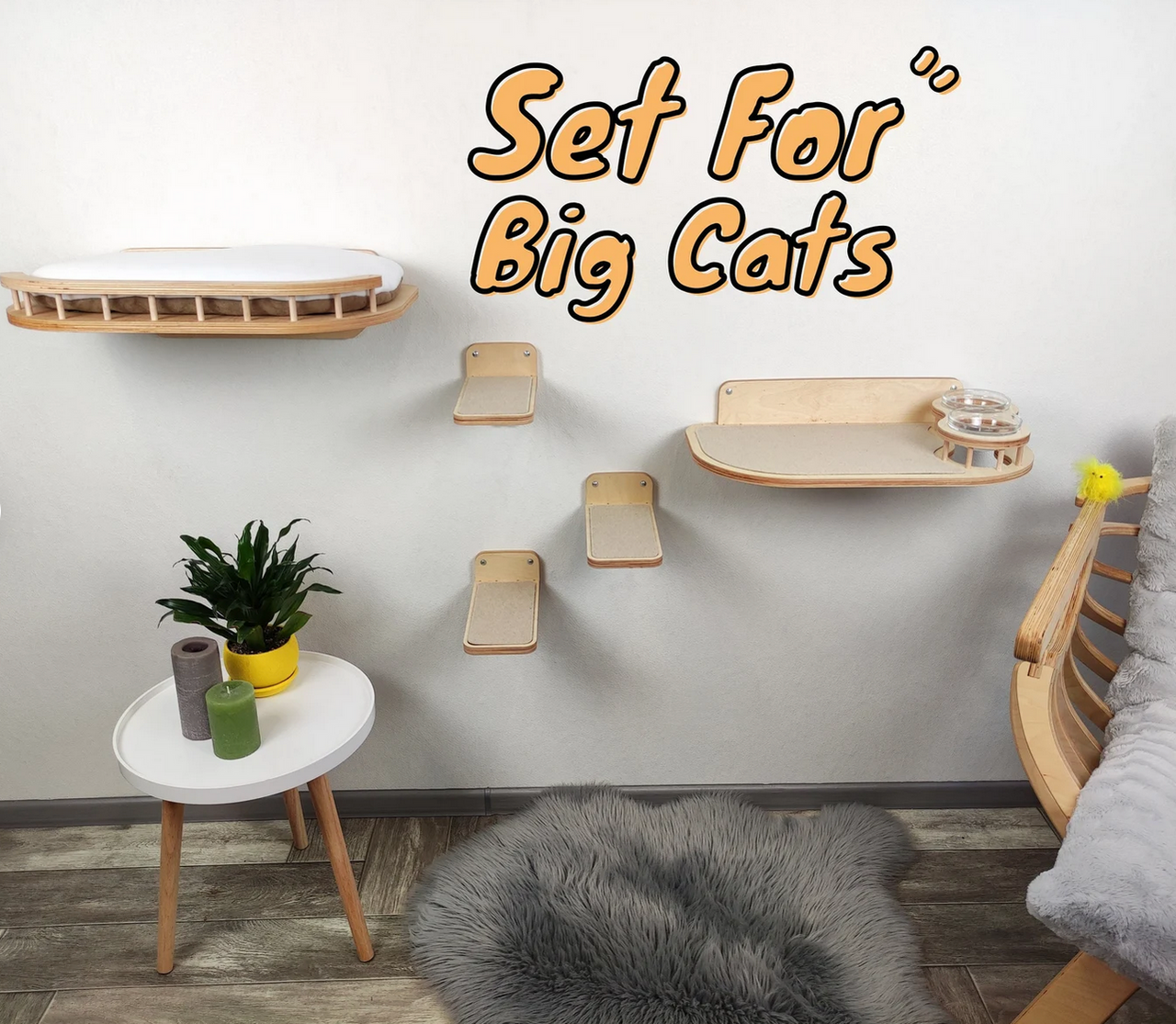 Cat Wall Bed, Feeder and (3) Steps for XL BIG Cats