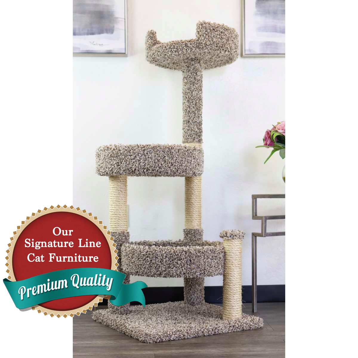 Cat's Choice 48" Triple Round Perch Cat Tree with Multiple Solid Wood Scratching Posts