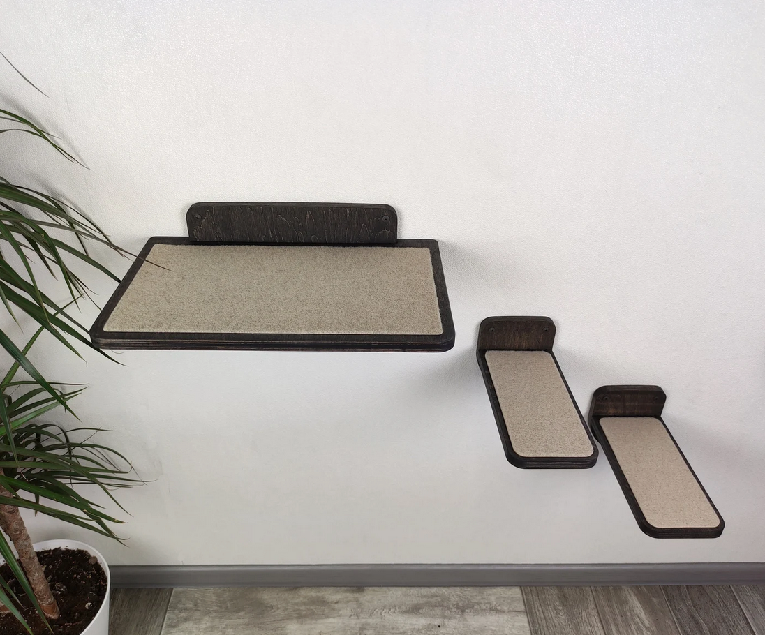 (3) Piece Cat Wall Shelf & Steps Set