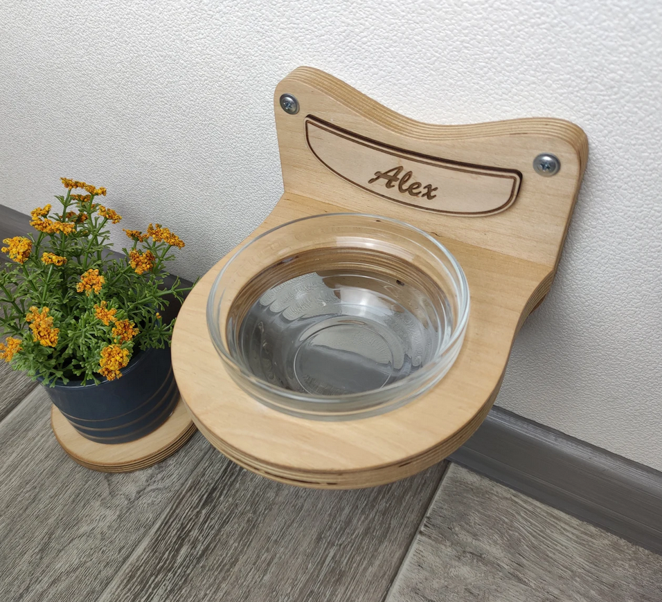 Personalized Wall Mounted Cat Feeder with Bowl