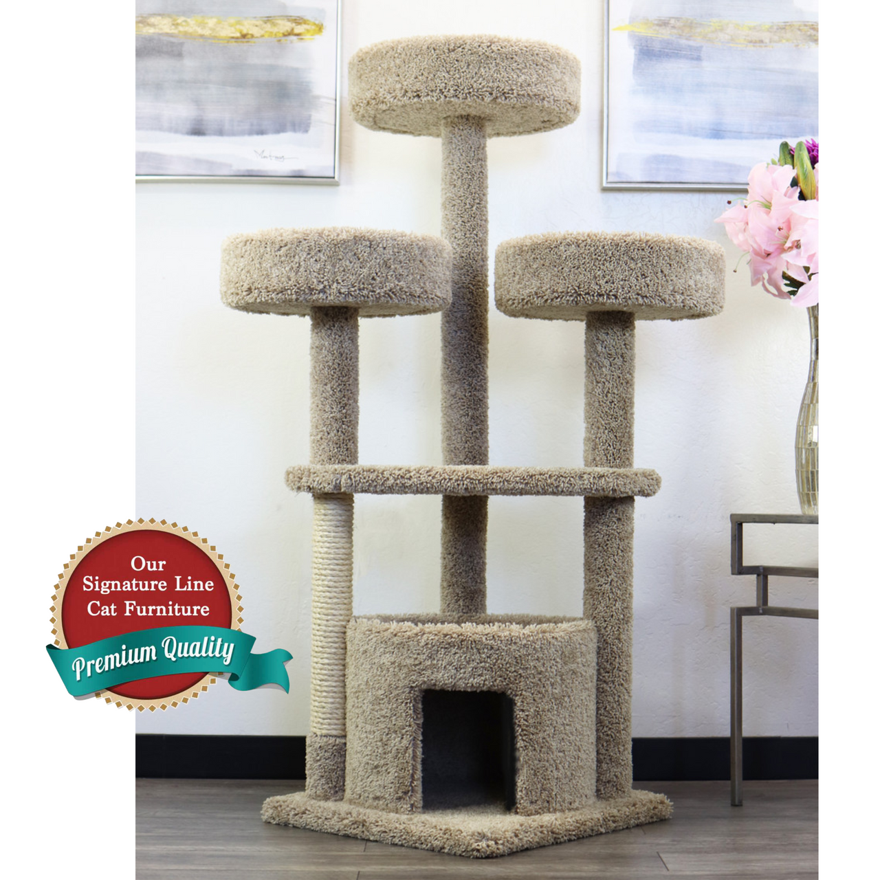 Cat's Choice 55" Triple Round Cat Gym with Enclosed Condo and Lounge Area