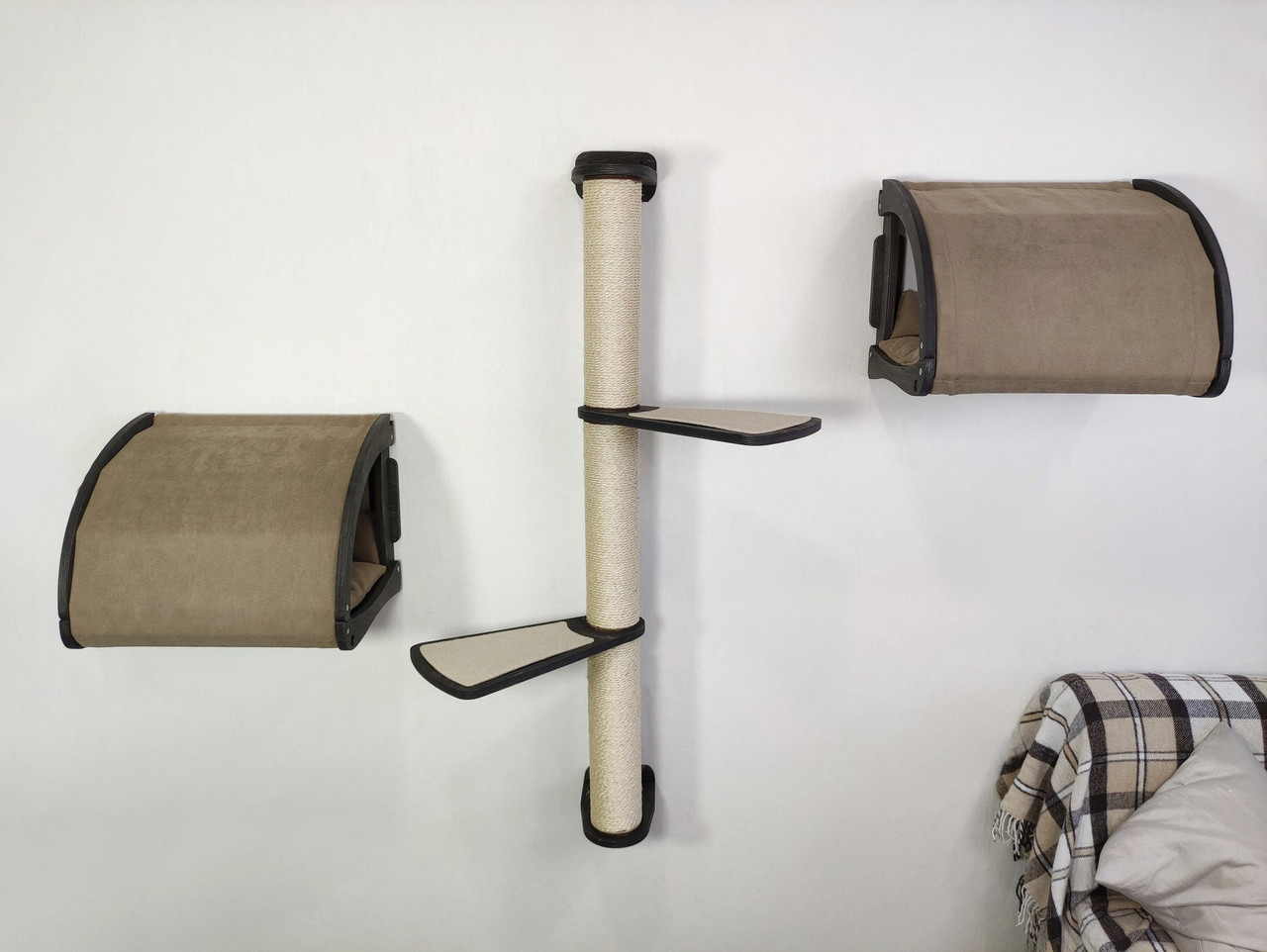 Wall Mounted Sisal Scratching Post and (2) Wall Mounted Cat Caves Set