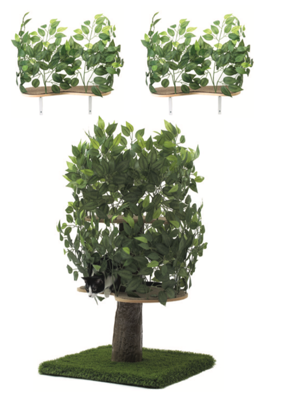 Luxury Cat Tree (Medium) - Square Base + (2) Canopy Rectangle Cat Wall Shelves Bundle BND01