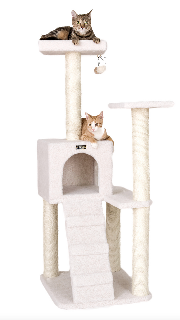 Always Amazing Ivory Fleece Covered 53" High Wood Cat tree, B5301 *+*