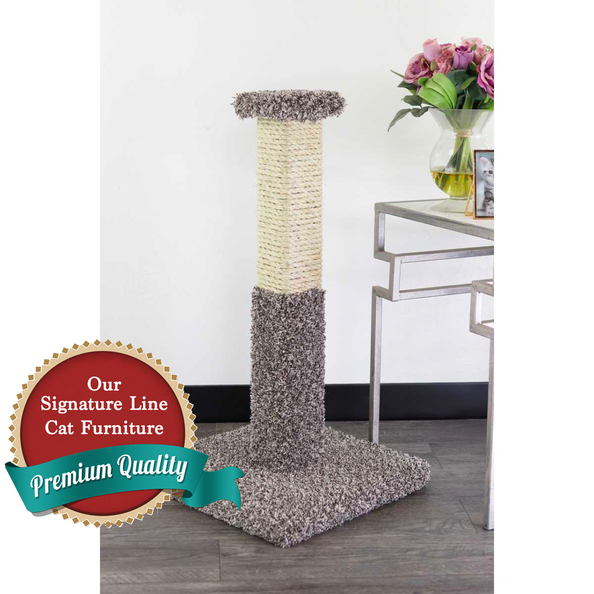 Cat's Choice 30" Wooden Carpeted Cat Scratching Post with Sisal Rope