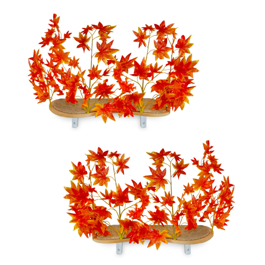 Canopy Curved Cat Wall Shelves with Leaves - ORANGE BLAZE - Set of (2)