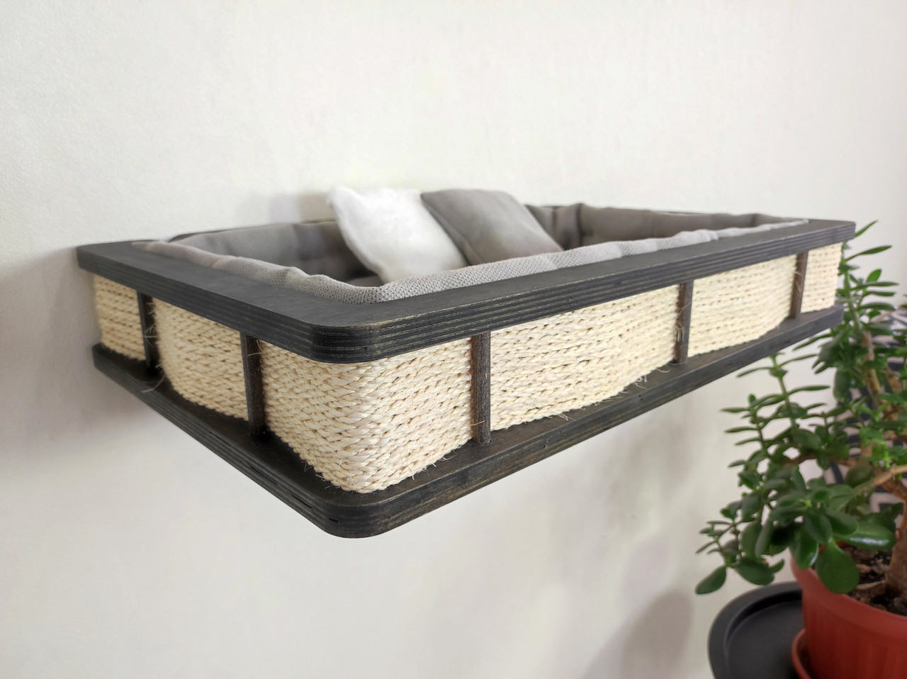 Large Wall Shelf Bed for Big Cats with Pillows and Side Couch