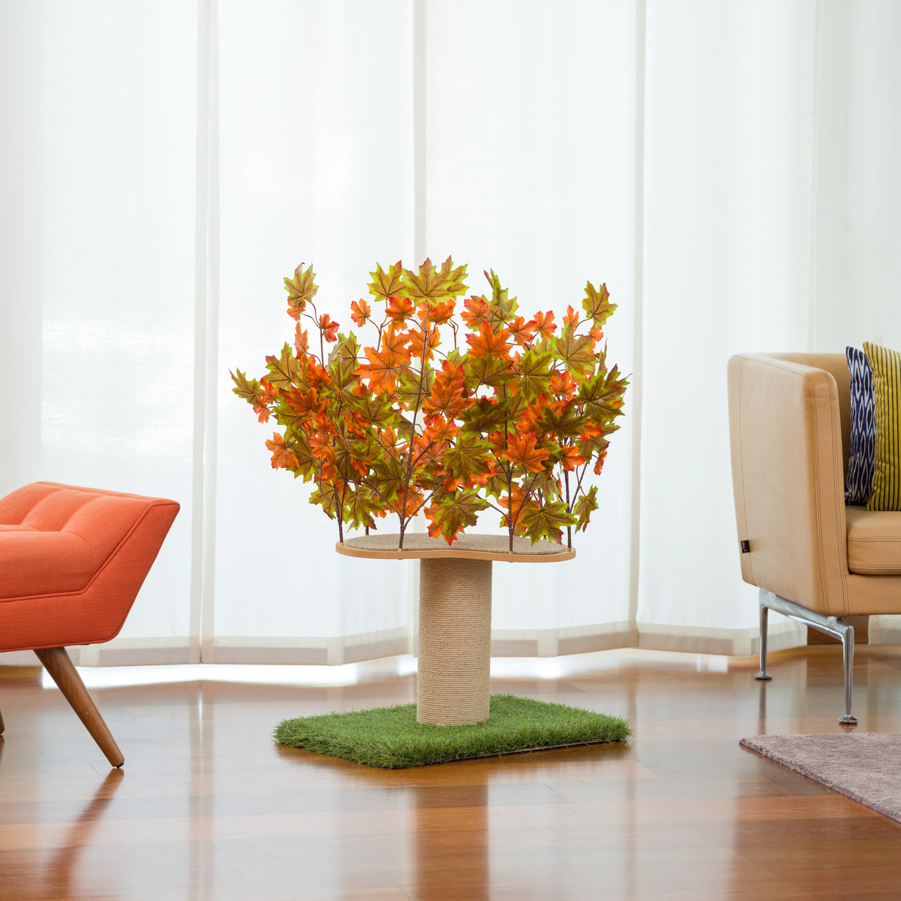 Luxury Cat Tree (Small) with Scratching Post Square Base CT113 - Orange and Green