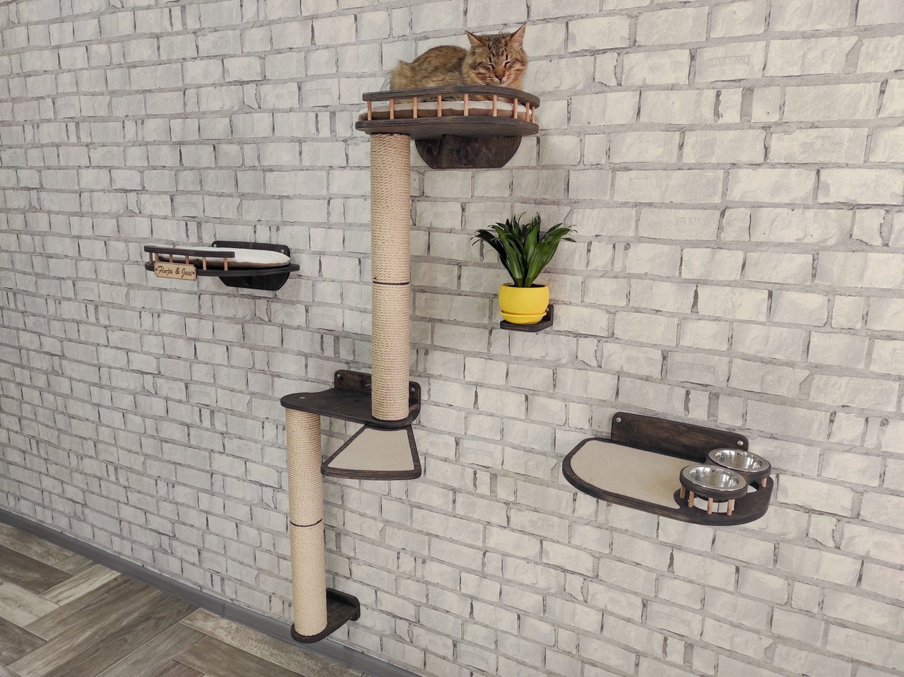 Snake Maxi Cat Wall Scratching Tree + Rounded Cat Shelf  or Hammock + Feeder