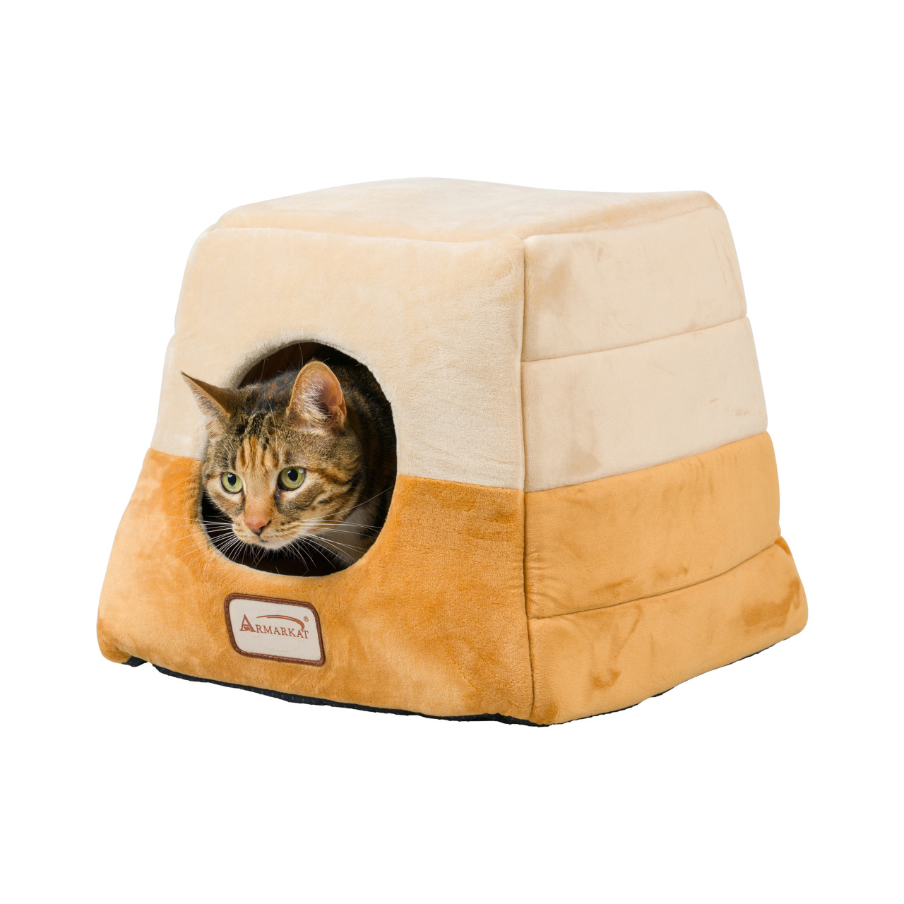 2-In-1 Cat Bed Cave Shape And cuddle Pet Bed, Brown/Beige C07CZS/MH