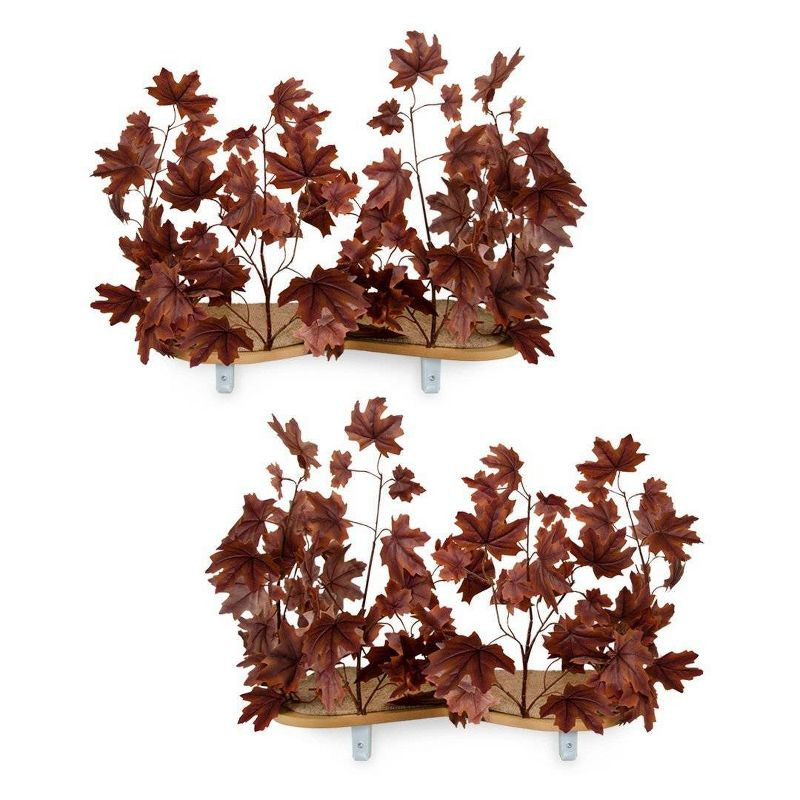 Canopy Curved Cat Wall Shelves with Leaves - DEEP PLUM - Set of (2)