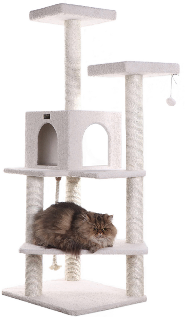Cat's Dream Ivory 57" High Wood Cat Tree, Fleece Covered Cat Climber, B5701