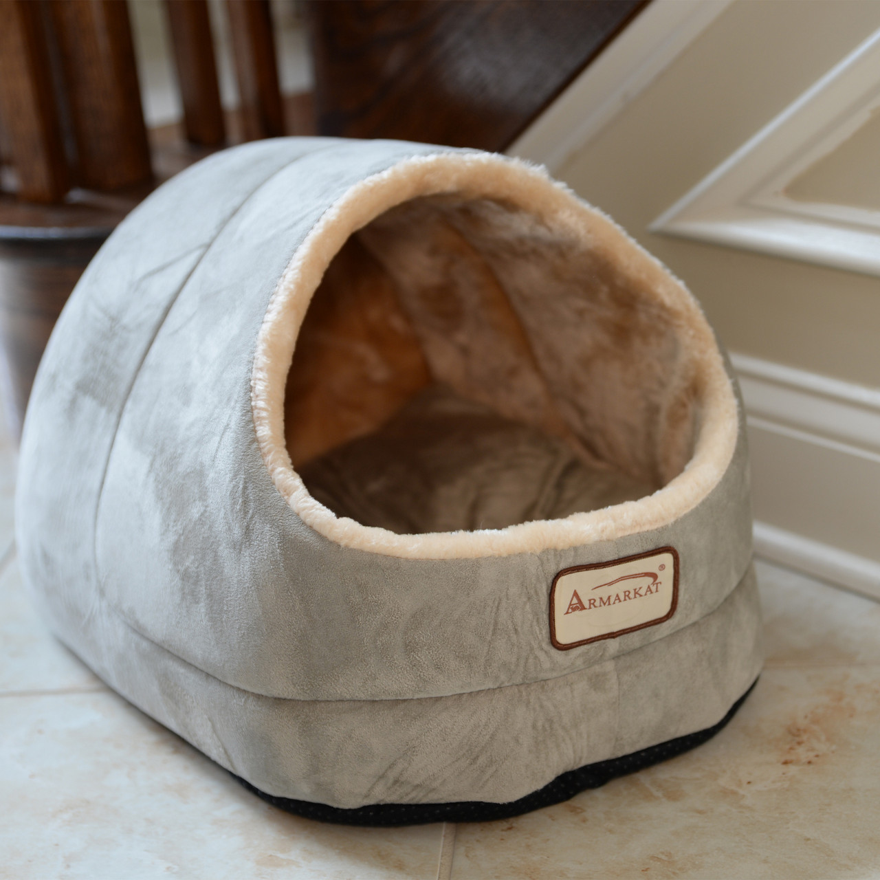 Faux suede Cat Bed and Cave C18HHL/MH, Sage Green