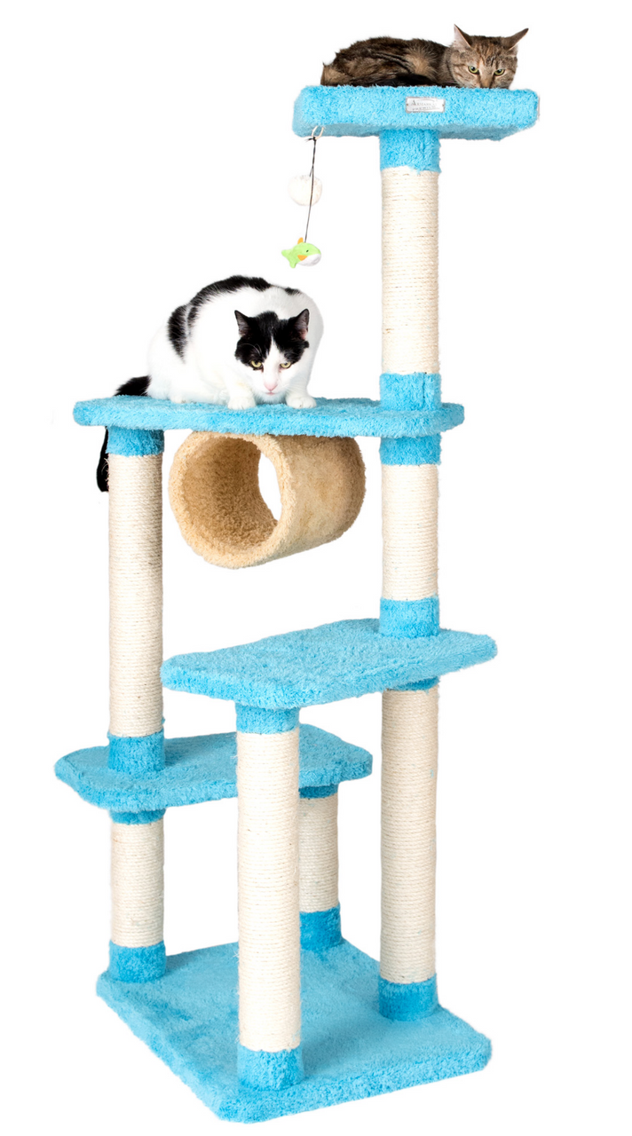 Cat's Dream Wood Cat Climber, Cat Jungle Tree With Platforms, X6105 Skyblue