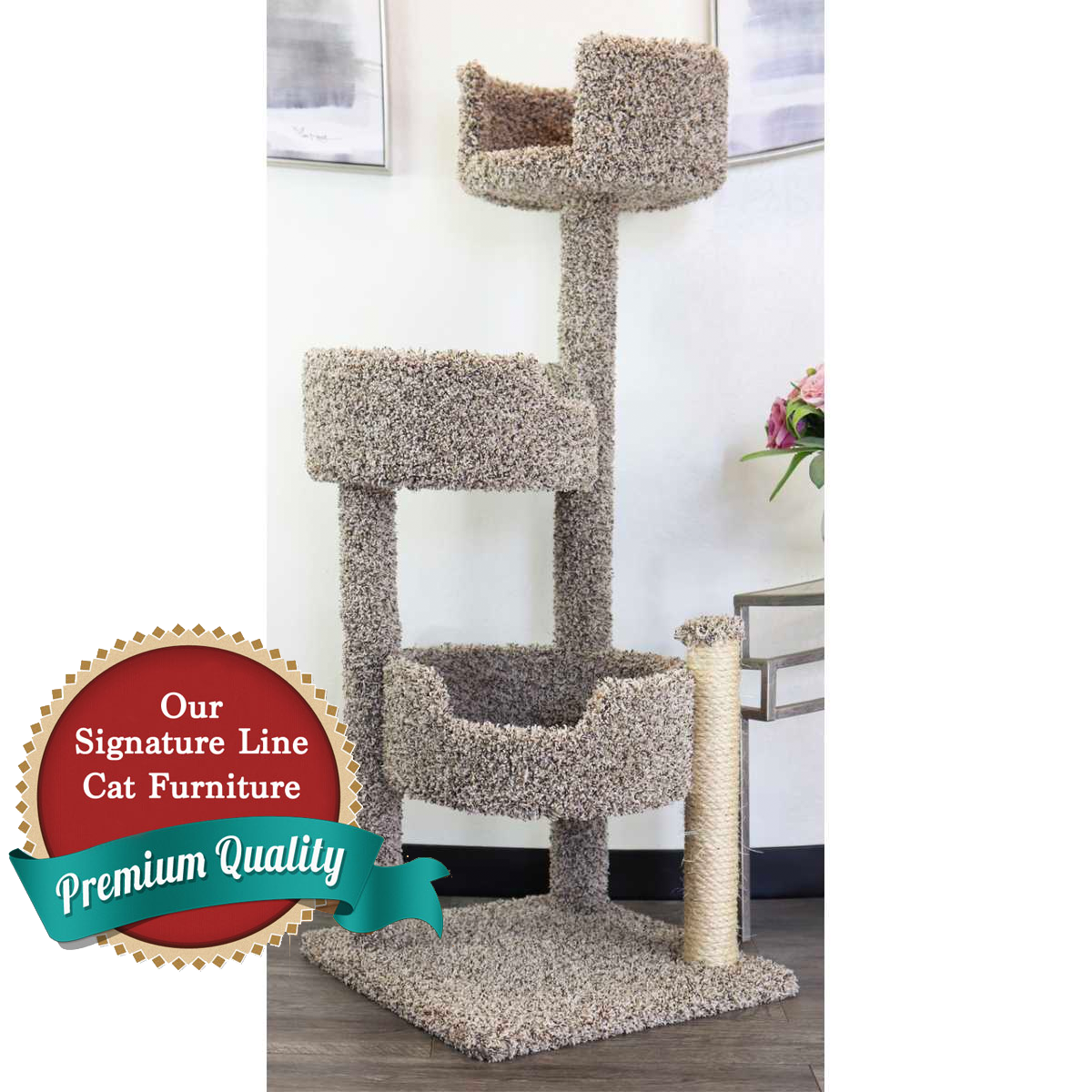 Cat's Choice 51.5" Three Round Perch Four Level Cat Tree with Solid Wood Scratching Post