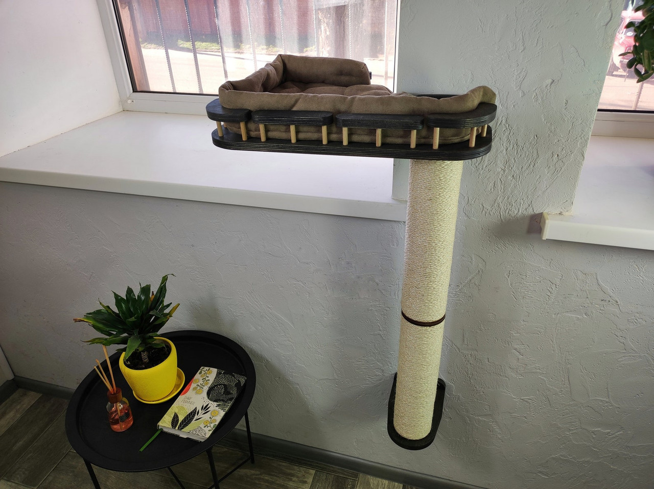 Cat Wall-Mounted Bed and Scratching Post for Mounting on the RIGHT side of a Window