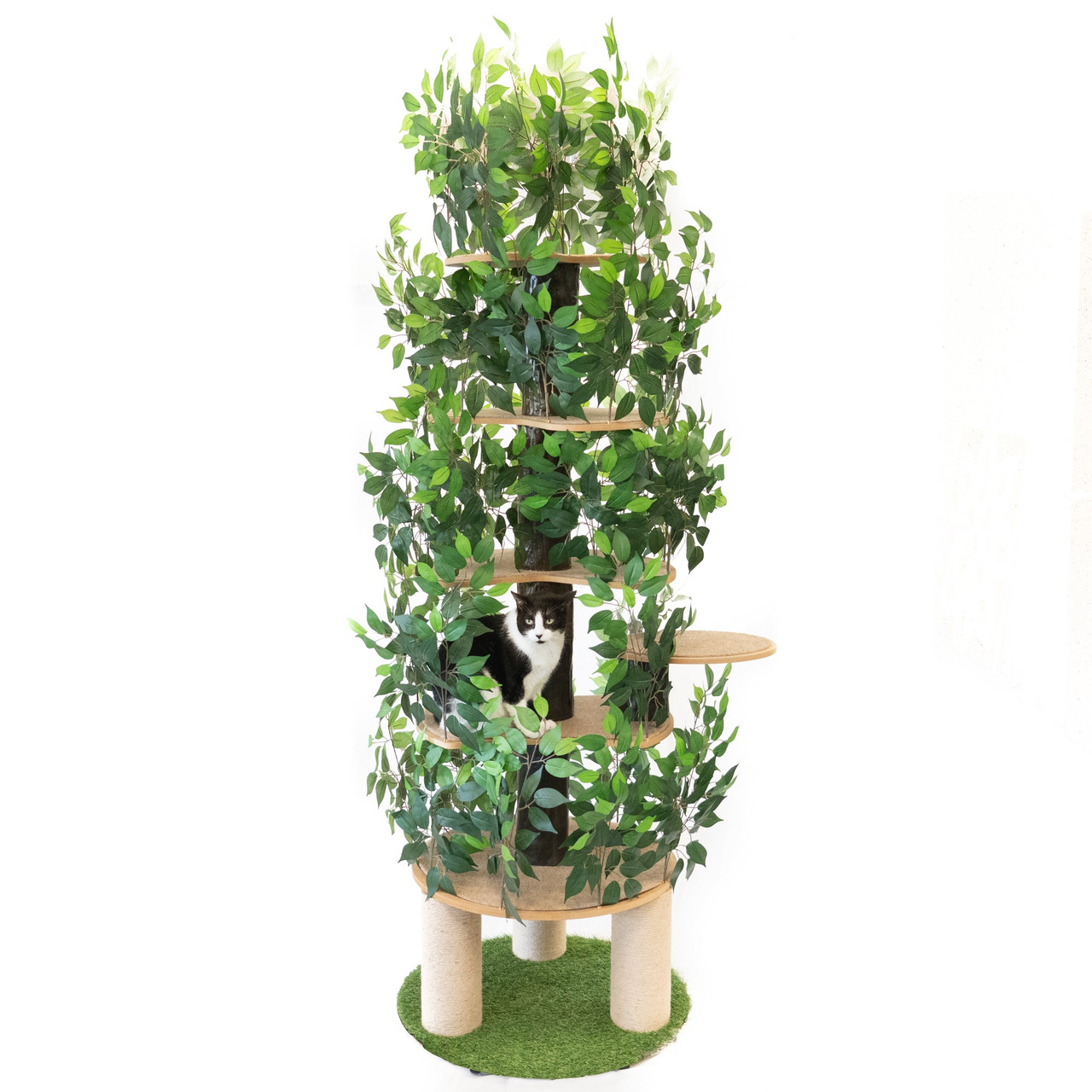 7 Foot Luxury Cat Tower with Leaves and Triple Scratching Post Base