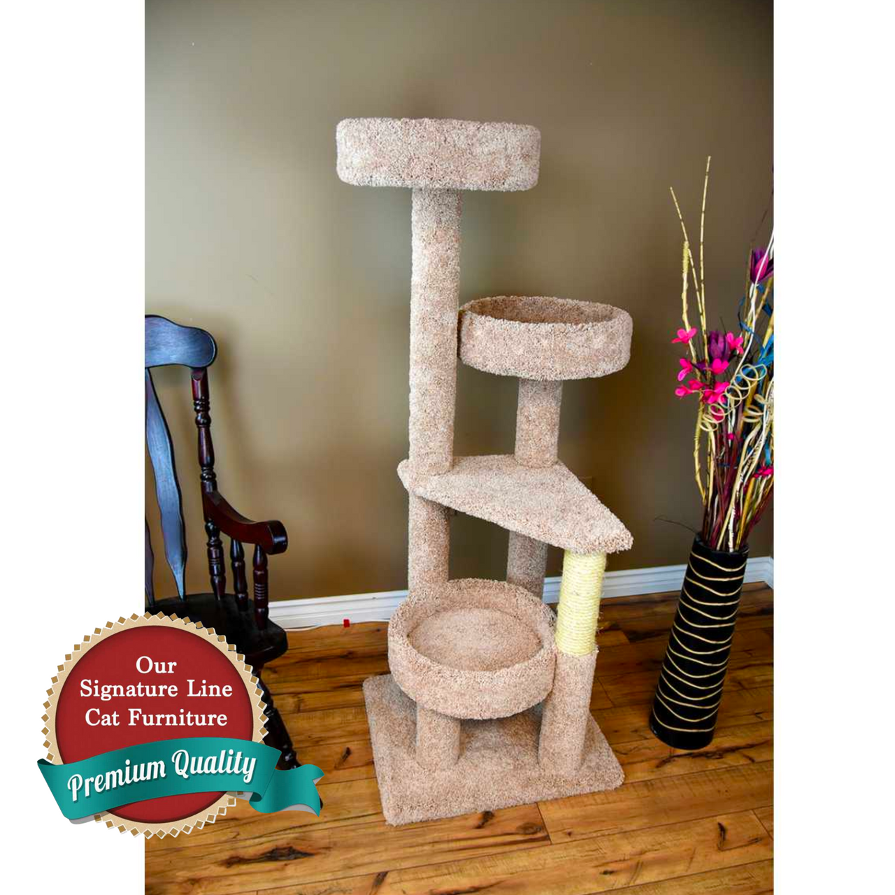 Cat's Choice 61 Inch 4 Level Cat Gym** NO added sisal/Pink and White Contrast