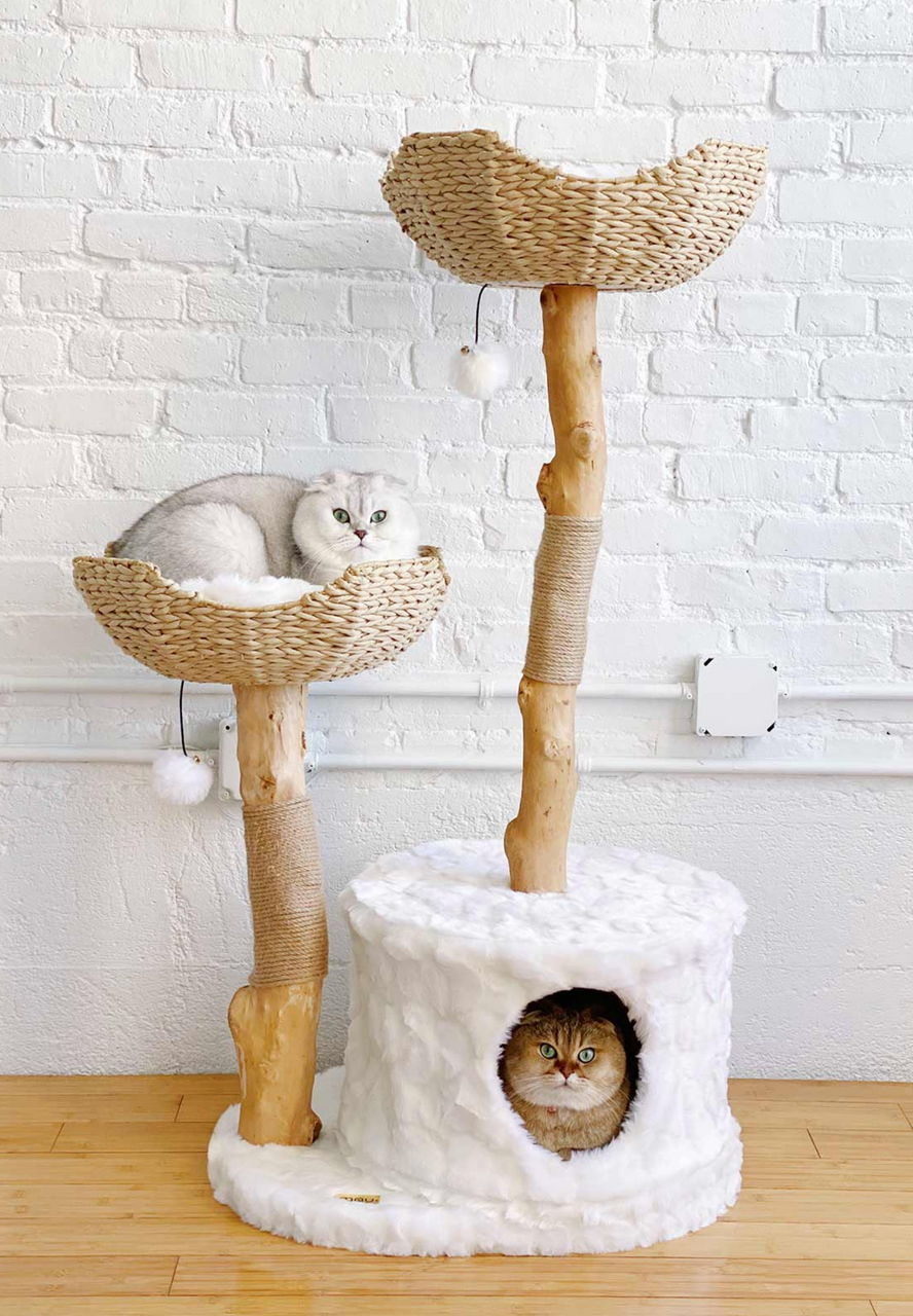 Centralia Luxury Wood & Woven Cat Tree for Large Cats White