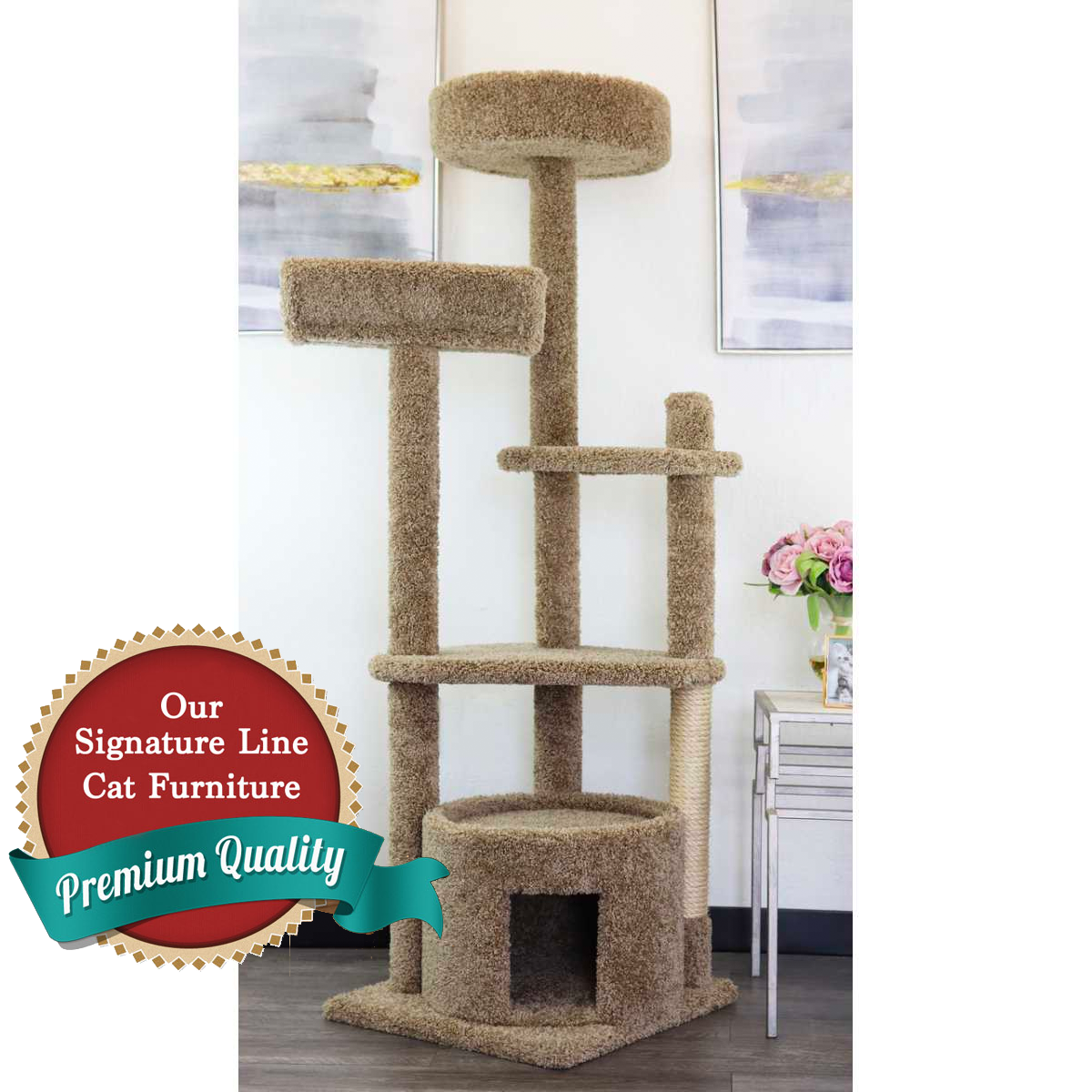 Cat's Choice 64" Six Level Cat Tower with Solid Wood Scratching Post