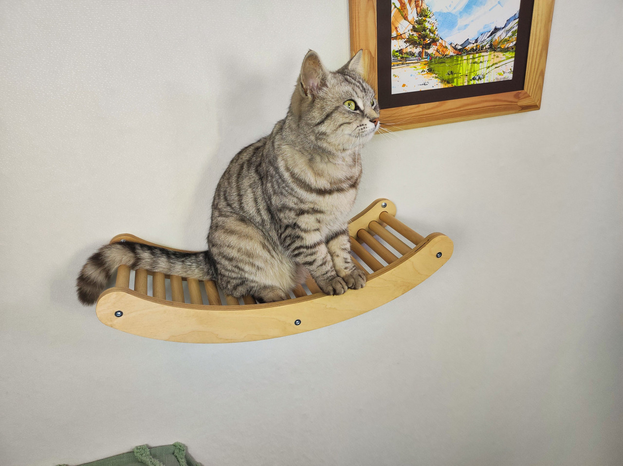 Handcrafted Wooden Floating Wave Cat Wall Shelf