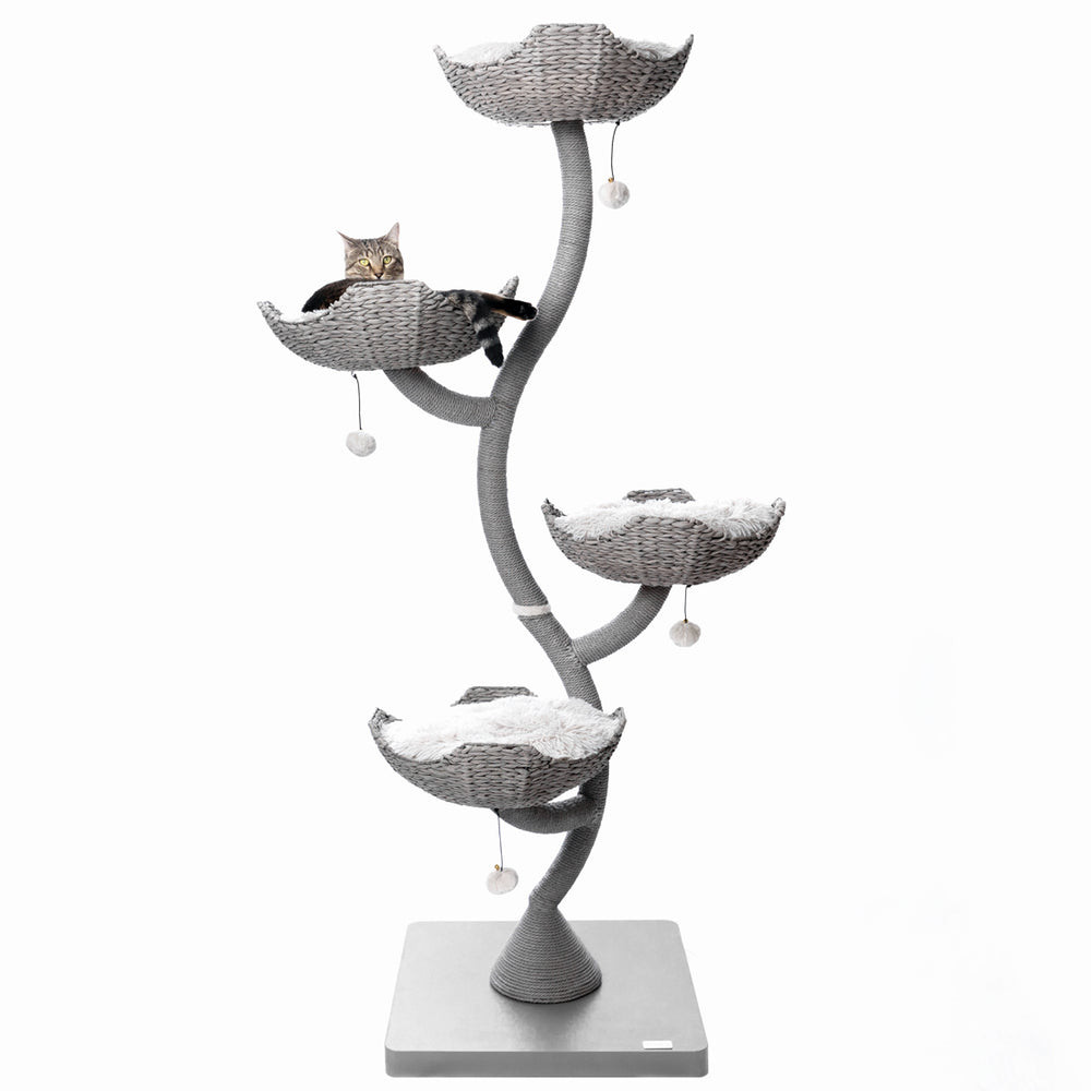 The Iverson Luxury Wood & Woven Cat Tree for Large Cats White