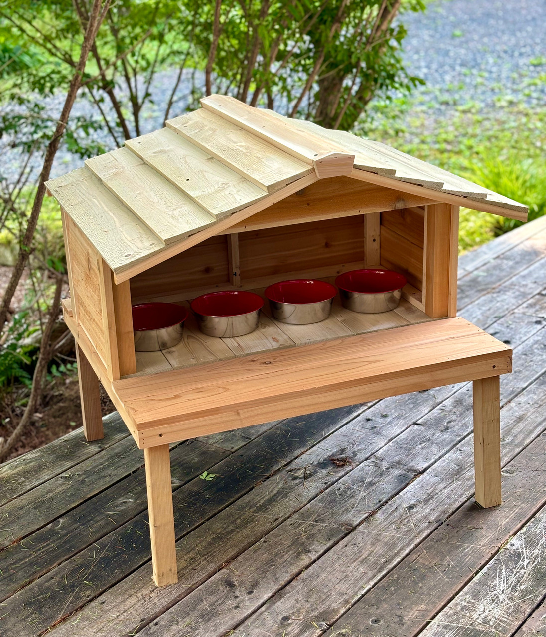 Elevated Outdoor Cedar Cat or Dog Feeding Station Large