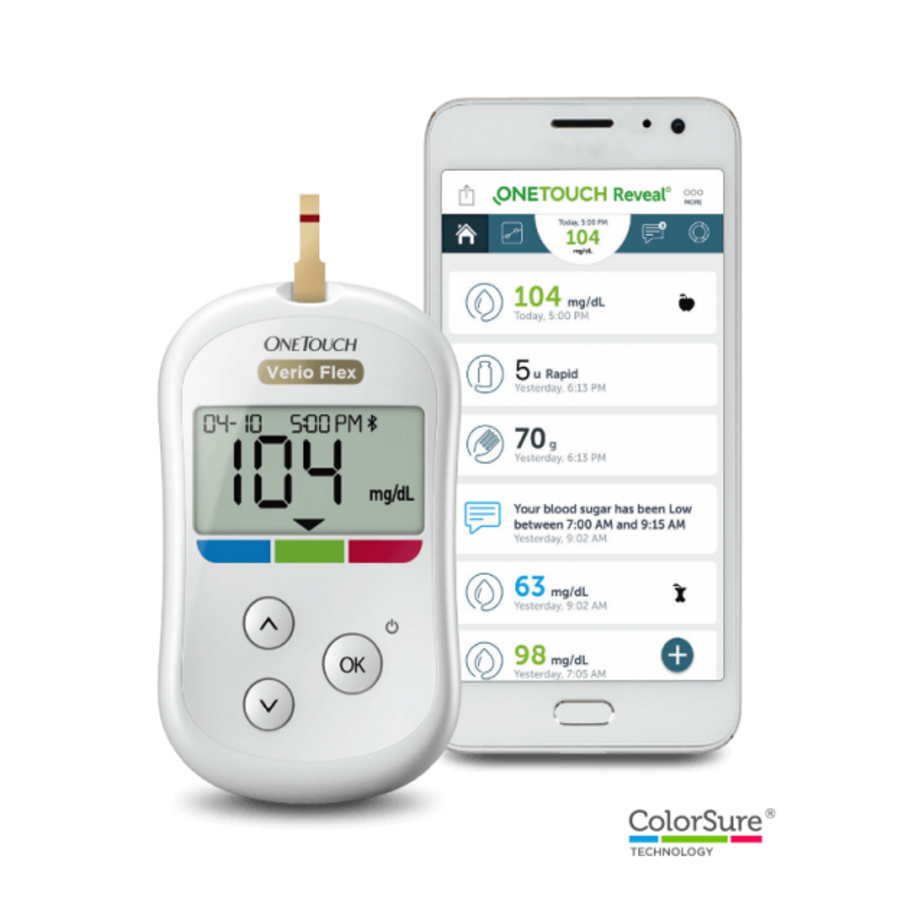OneTouch Verio Flex Blood Glucose Meter For Sugar Test Kit | Includes Blood  Glucose Monitor, Lancing Device, 10 Sterile Lancets, and Carrying Case