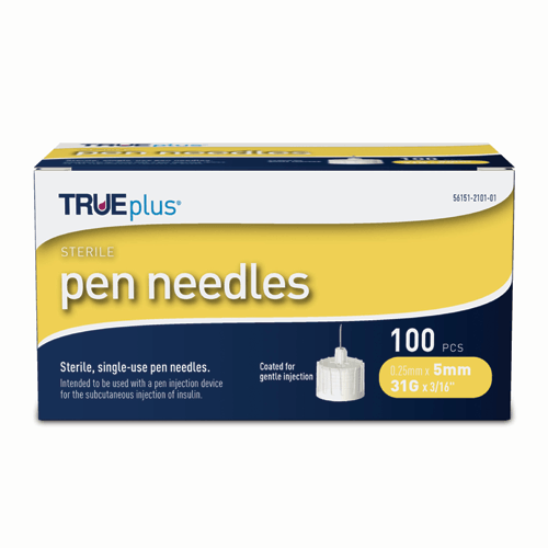 TRUEplus® Sterile, Single-Use Pen Needles, 31g, 5mm (3/16 inch)  (S8490)