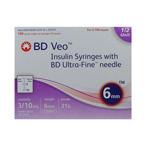 BD™ Ultra-Fine™ 6mm Needle Insulin Syringe, 3/10 cc, 31 G x 6 mm