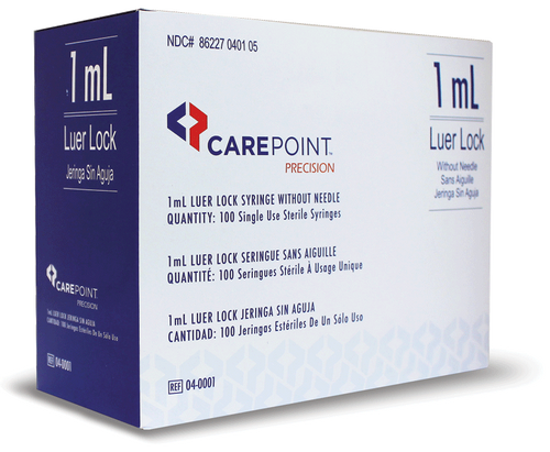 CarePoint™ Syringe, Luer Lock Without Needle, 1 ML