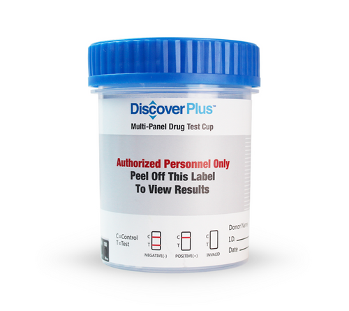 Discovery Plus 12 Panel Drug Test Cup, CLIA - THC,COC,AMP,MOP,mAMP,BAR,BZO,MTD,MDMA,OXY,PPX,BUP