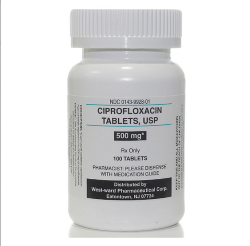 Ciprofloxacin 500mg tabs, 100ct Bottle