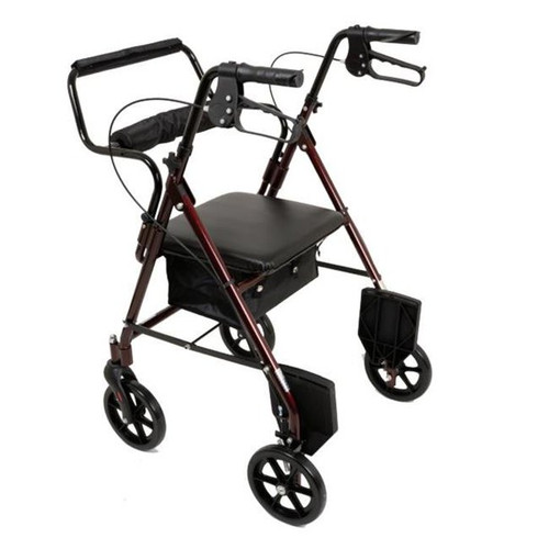 ProBasics Aluminum Transport Rollator w/8" Wheels, Footrest, Burgundy