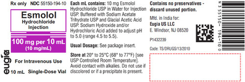 Esmolol HCI Injection SDV 10mg/mL 10mL/VI (Repack)