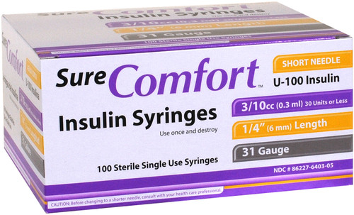 SureComfort™ Insulin Syringes, 3/10cc, 31G x 1/4", 6mm