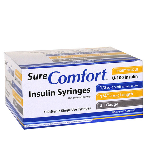 SureComfort™ Insulin Syringes, 1/2cc, 31G x 1/4", 6mm