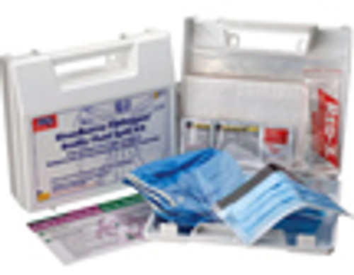 Wall-mount Bloodborne Pathogen/Bodily Fluid Spill Kit, Plastic Case, White