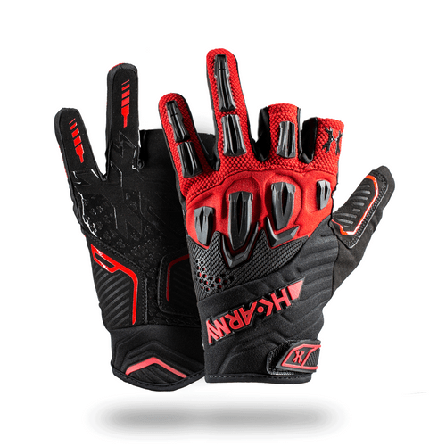 HK Army Paintball Fire Red Hardline Armored Half Finger Gloves