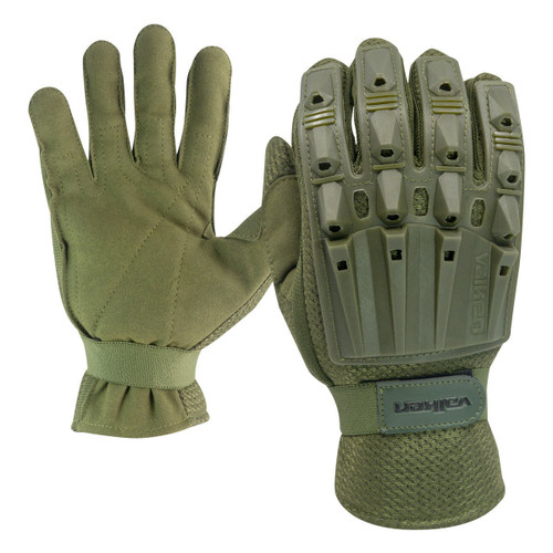 Olive Valken Alpha Full Finger Plastic Back Gloves  for Paintball and Airsoft